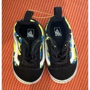Vans Old Skool Shoes Infant Size 4 Color Black, Blue, and Green, NEW